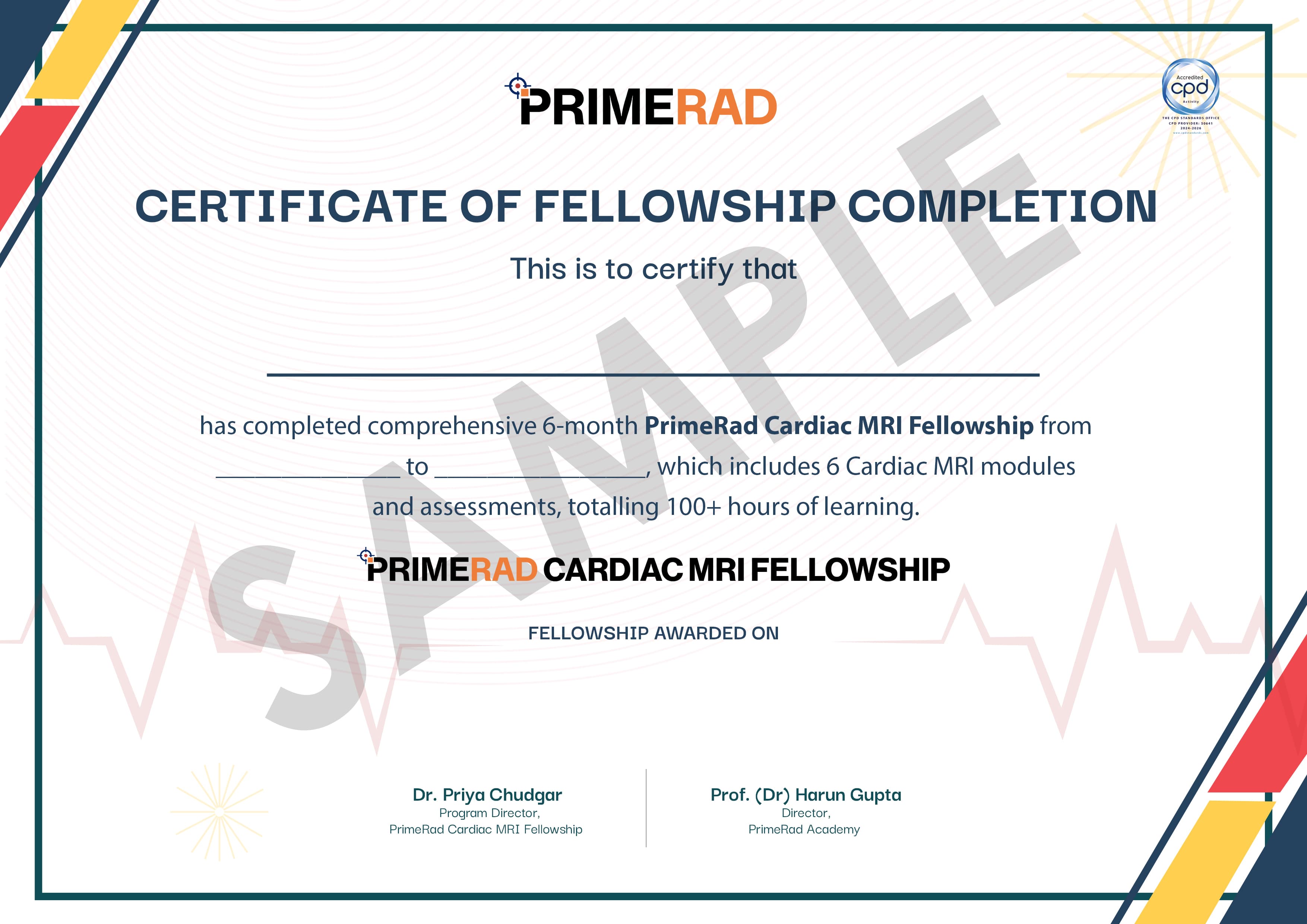 PrimeRad Cardiac MRI Fellowship Certificate Sample